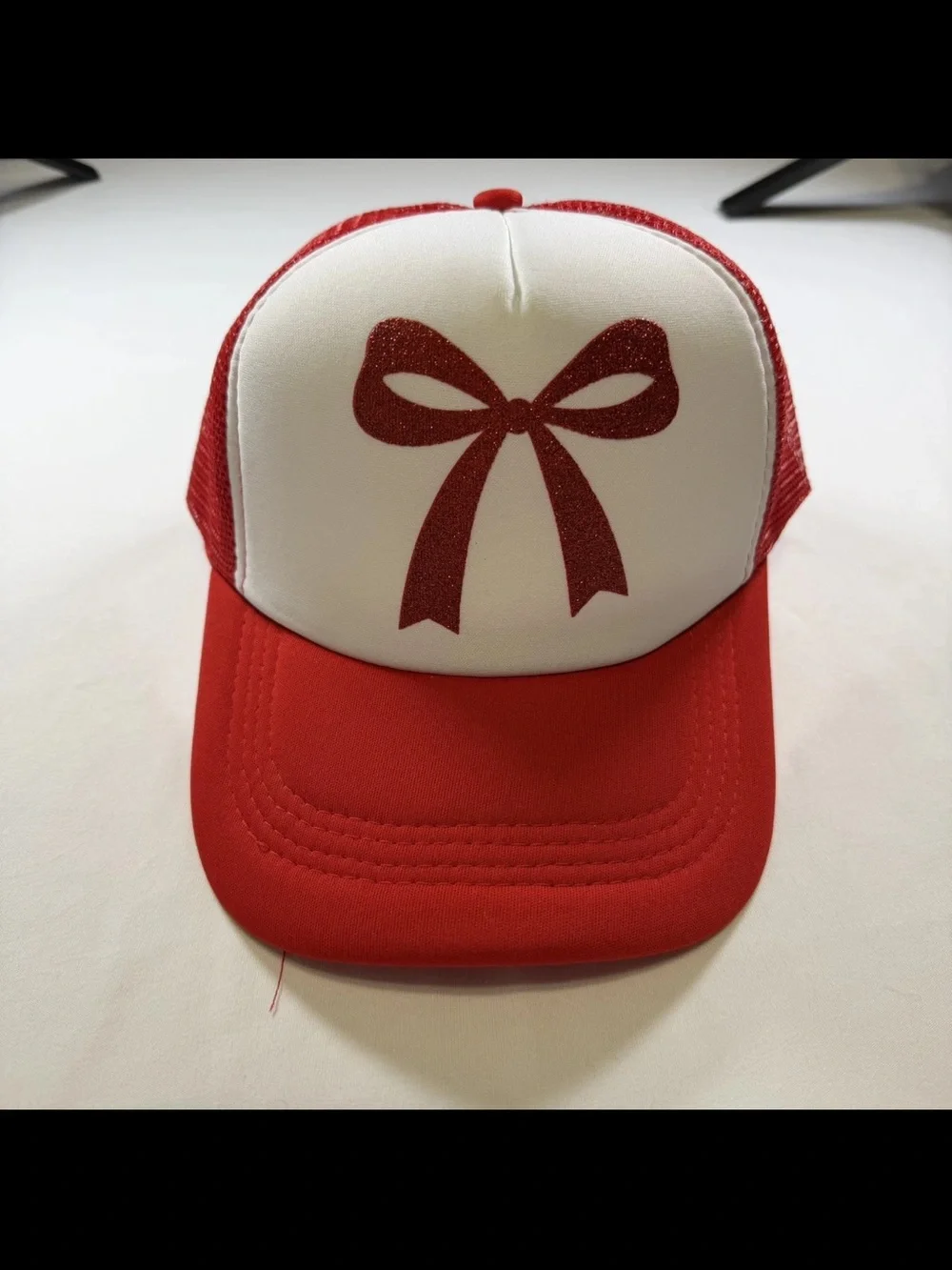 Red and White Bow Trucker Hat - Unbranded
